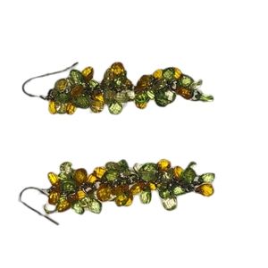 Green, Yellow & Silver Beaded Earrings Dangle Drop Fashion Jewelry
